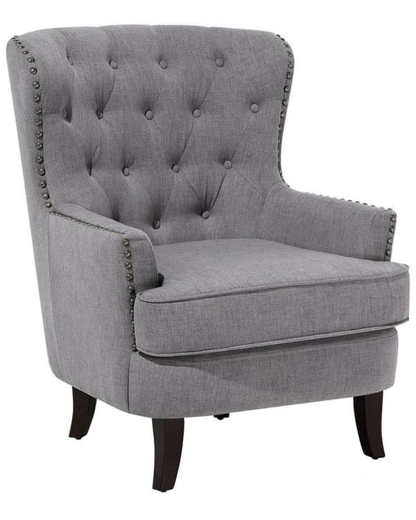 Lenestol Lysegrå Polyesterstoff 75 x 93 x 90 cm Svarte ben Dekorative knapper og spikerhoder Chesterfield-stil Hvilestol