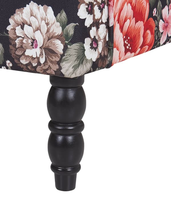 Lenestol med fotskammel Svart stoff med blomstermønster Treben i Wingback-stil