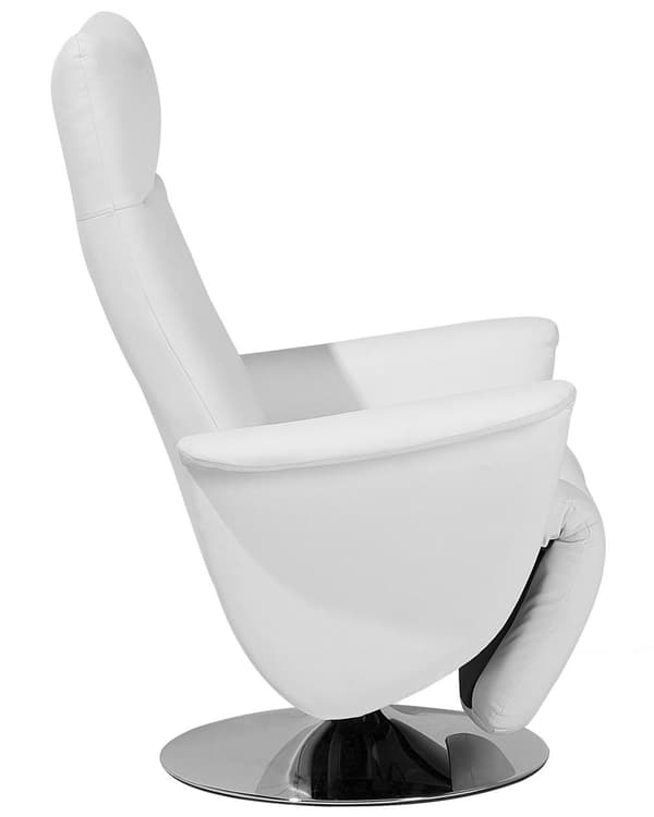 Hvilestol i hvitt kunstlær Justerbar rygg Metallunderstell uttrekkbar fotskammel Høy rygg Minimalistisk moderne design