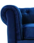 Miniatyrbilde 6 av 11: Chesterfield Lenestol Blå Fløyel Stoff Møbeltrekk Mørkt Tre Ben