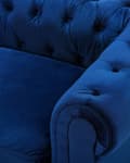 Miniatyrbilde 7 av 11: Chesterfield Lenestol Blå Fløyel Stoff Møbeltrekk Mørkt Tre Ben