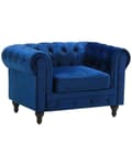 Miniatyrbilde 1 av 11: Chesterfield Lenestol Blå Fløyel Stoff Møbeltrekk Mørkt Tre Ben