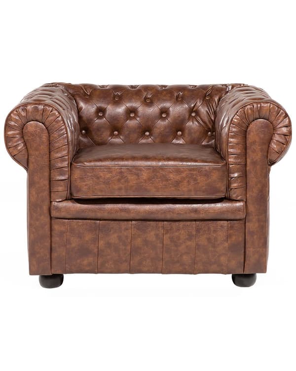 Chesterfield Lenestol Brun Imitert Skinn Svarte Ben