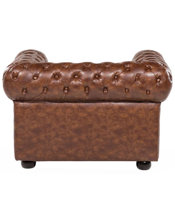 Chesterfield Lenestol Brun Imitert Skinn Svarte Ben