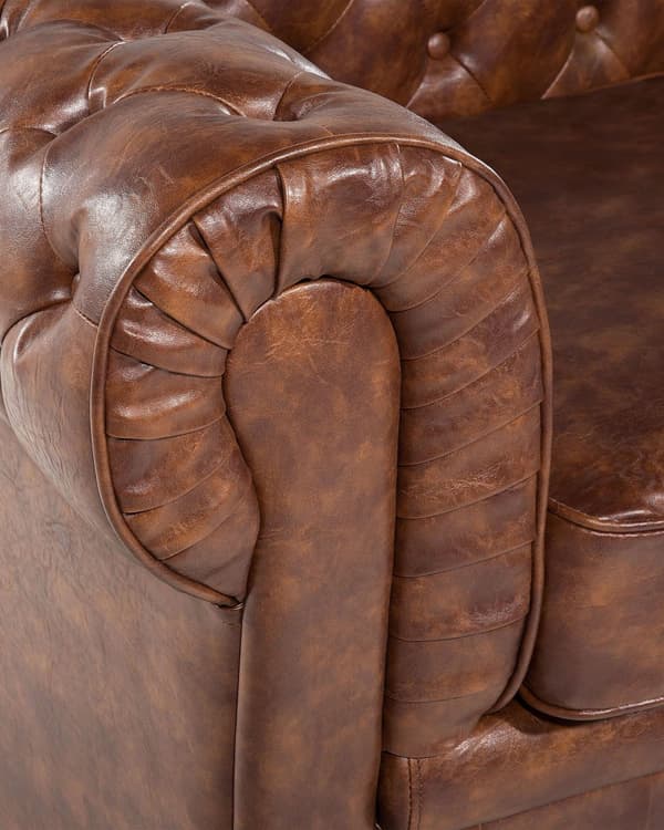Chesterfield Lenestol Brun Imitert Skinn Svarte Ben