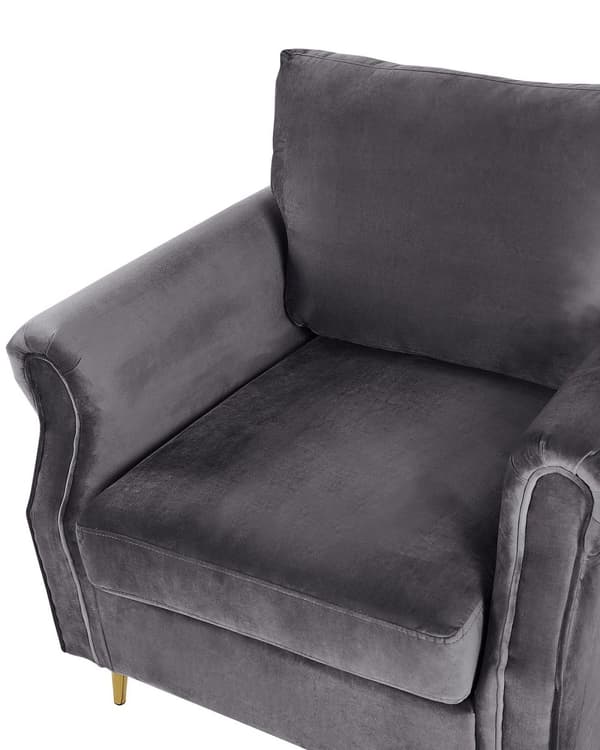 Lenestol Grå Fløyel 90 x 67 x 85 cm Gullfargede ben Avtakbare sete- og ryggputer Retro og glamorøs stil Hvilestol