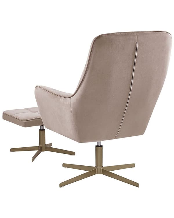 Lenestol og fotskammel Beige fløyelspolstring Gull metallben Moderne Retro Tradisjonell Stue Interiørdel