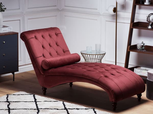 Sjeselong rød fløyel Chesterfield Buttoned Moderne stue sjeselong treben