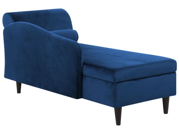 Sjeselong med Blå Fløyelspolstring med Oppbevaring Høyre med Bolster
