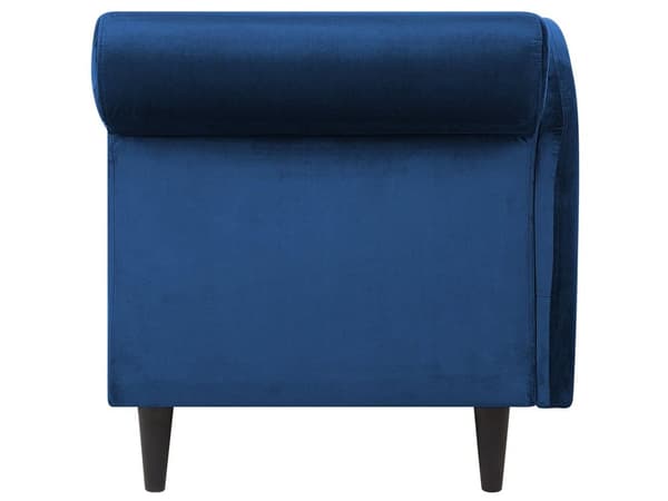 Sjeselong med Blå Fløyelspolstring med Oppbevaring Høyre med Bolster