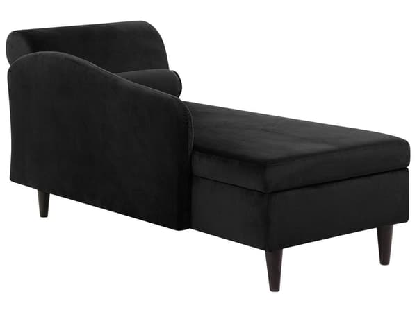Sjeselong med Svart Fløyelspolstring med Oppbevaring Høyre med Bolster