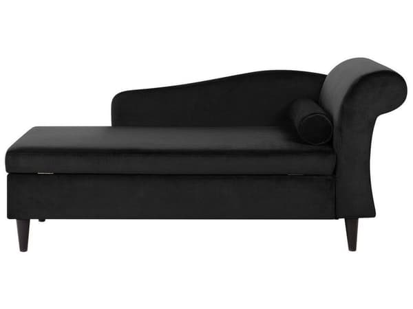 Sjeselong med Svart Fløyelspolstring med Oppbevaring Høyre med Bolster