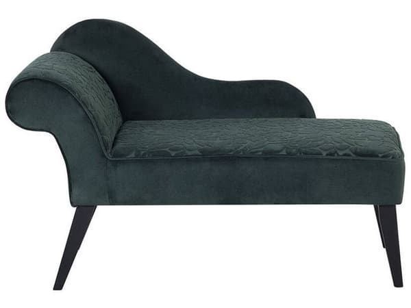 Sjeselong Grønn Polstret Fløyel Mørke treben Dekorativt blomstermønster Venstrevendt Retro Glam Klassisk