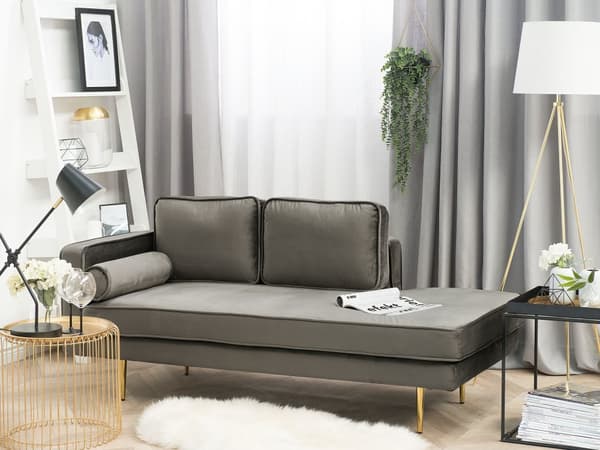 Sjeselong Taupe fløyel med polstring Venstreorientering Metallben Bolsterpute Moderne design