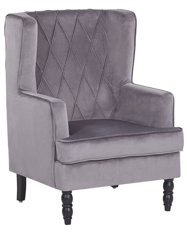 Lenestol med fotskammel Grått fløyelsstoff Treben Wingback Style