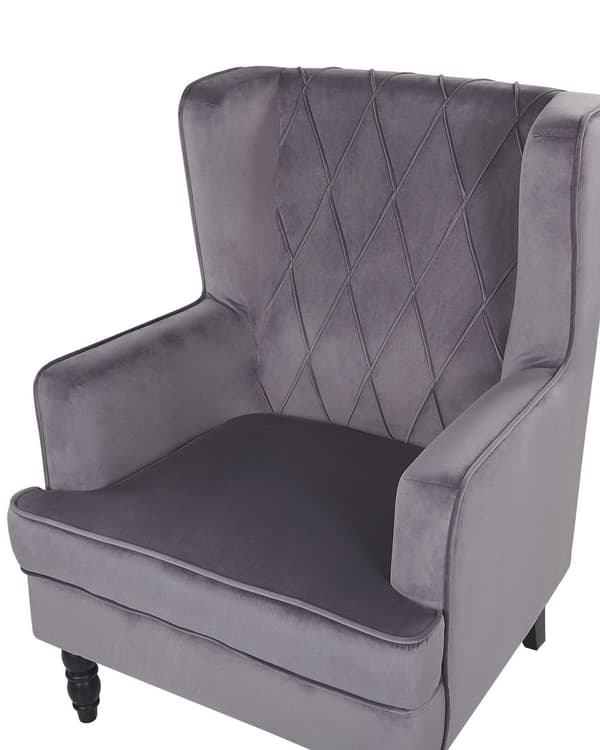 Lenestol med fotskammel Grått fløyelsstoff Treben Wingback Style