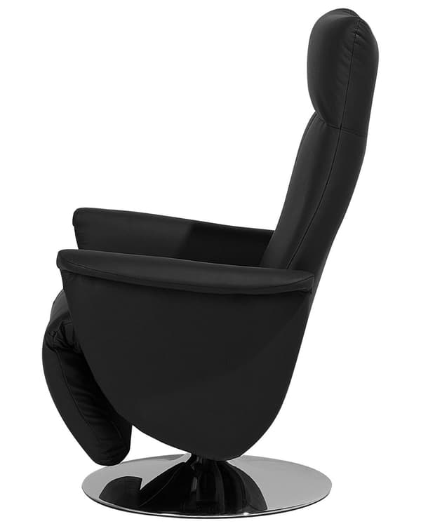 Hvilestol i svart kunstlær Justerbar rygg Metallunderstell uttrekkbar fotskammel Høy rygg Minimalistisk moderne design
