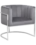 Miniatyrbilde 1 av 7: Lenestol Grå Fløyelsstoff Sølvfarget Metallramme Skulptert rygg Glam Stil