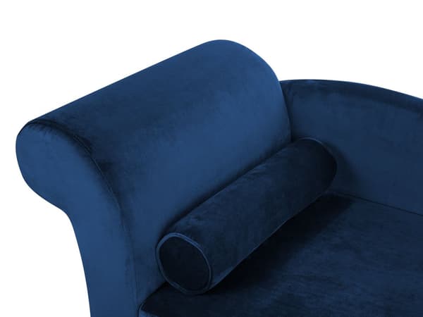 Sjeselong med Blå Fløyelspolstring og Oppbevaring Venstre hånd med bolster