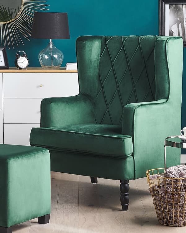 Lenestol med fotskammel Grønt fløyelsstoff Treben Wingback Stil