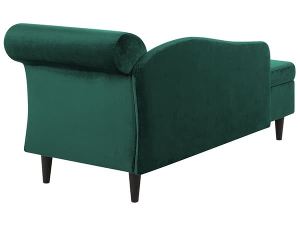 Sjeselong med Grønn Fløyelspolstring med Oppbevaring Høyre med Bolster