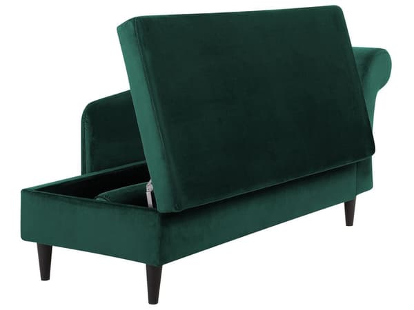 Sjeselong med Grønn Fløyelspolstring med Oppbevaring Høyre med Bolster