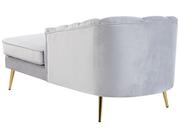 Sjeselong Lysegrå Fløyel Møbeltrekk Gull Metallben Venstrevendt Stue Elegant Moderne