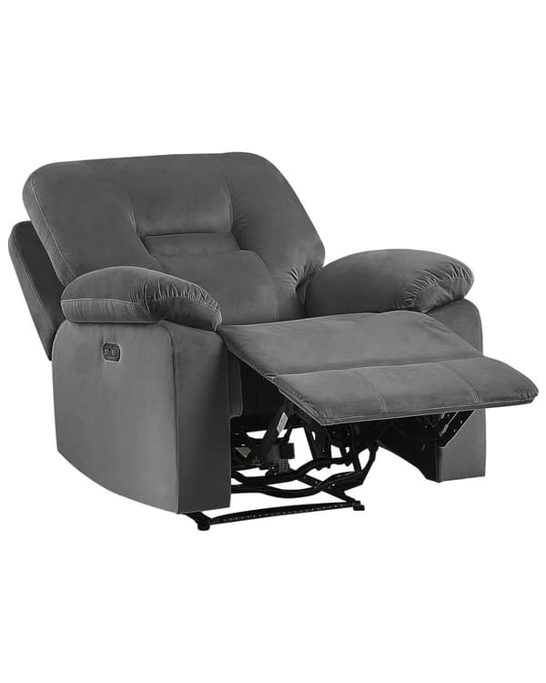 Reclinerfåtölj Mörkgrå Sammet Elektriskt Justerbar Rygg och Fotstöd med LED Modern Vardagsrum