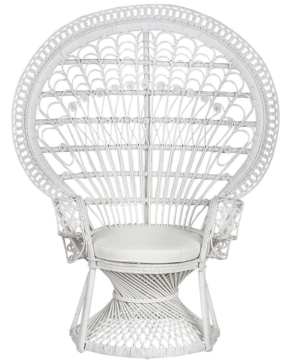 Beige Påfuglelænestol Rattan 150 x 68 cm Fletflettet Hynde til Højt Rygsæde