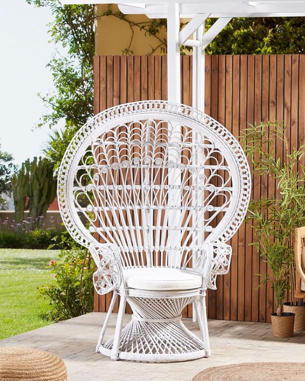 Beige Påfuglelænestol Rattan 150 x 68 cm Fletflettet Hynde til Højt Rygsæde
