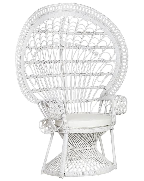 Beige Påfuglelænestol Rattan 150 x 68 cm Fletflettet Hynde til Højt Rygsæde