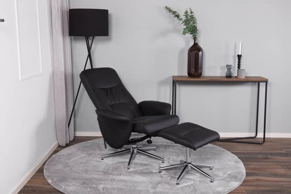 Rolf lenestol recliner med fotskammel PU kunstskinn svart.