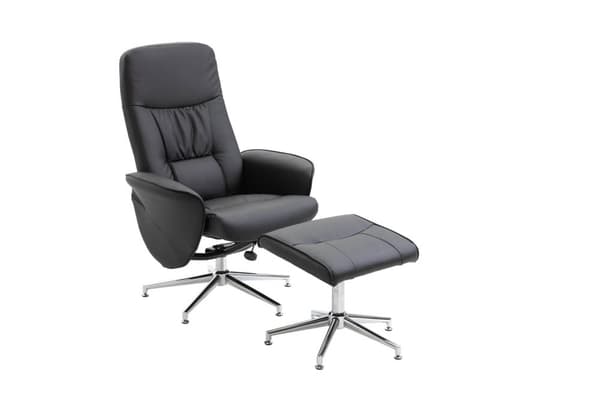 Rolf lenestol recliner med fotskammel PU kunstskinn svart.