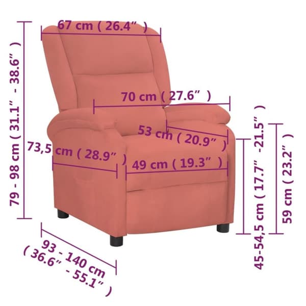 vidaXL Reclinerfåtölj rosa sammet