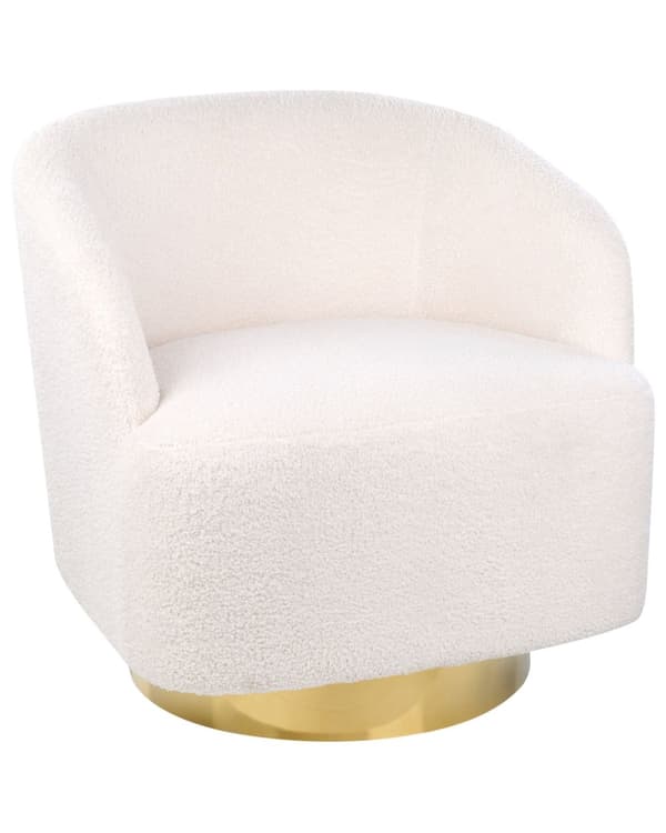 Lenestol Hvit Boucle Stoff Soft Gullbase Retro Glamour Art Deco