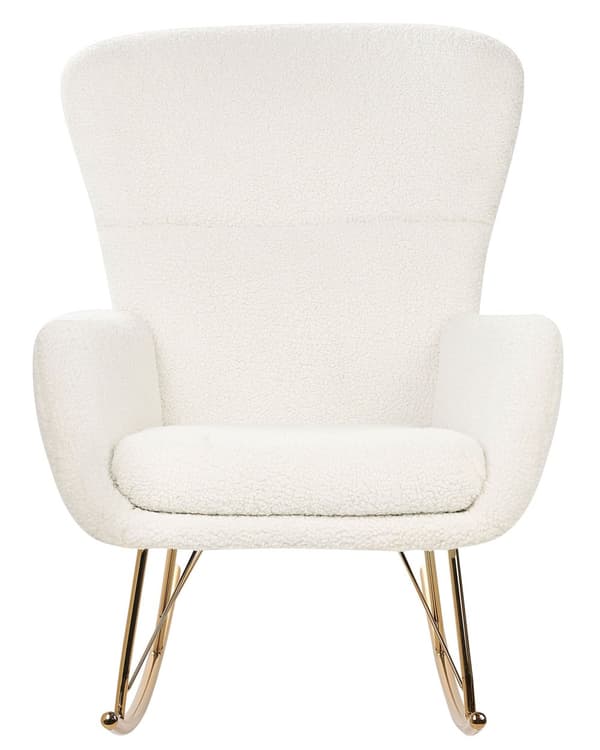 Gungstol Vit och Guld Bouclé Polyestertyg Metallben Skridskor Traditionell Retrodesign Vardagsrum