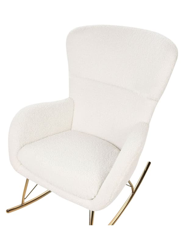 Gungstol Vit och Guld Bouclé Polyestertyg Metallben Skridskor Traditionell Retrodesign Vardagsrum