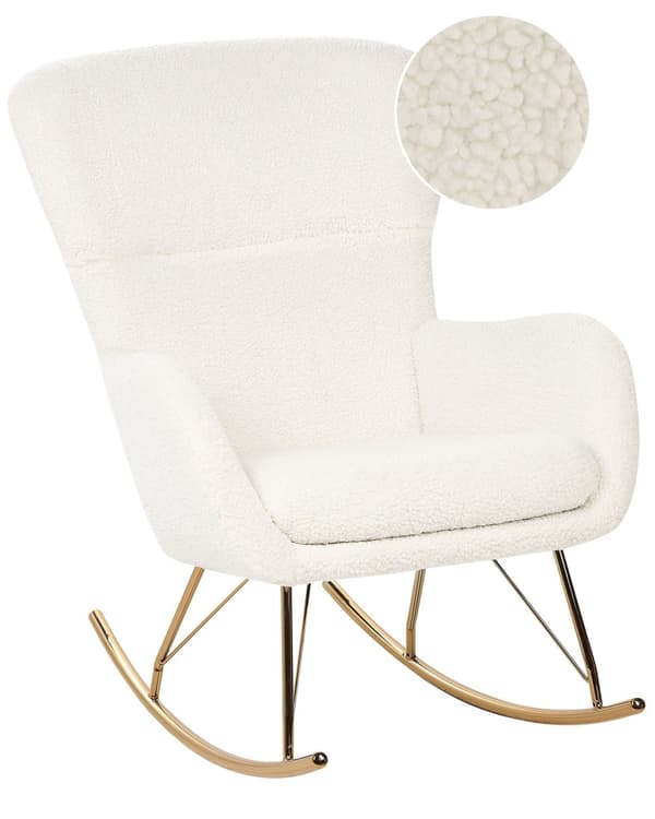 Gungstol Vit och Guld Bouclé Polyestertyg Metallben Skridskor Traditionell Retrodesign Vardagsrum
