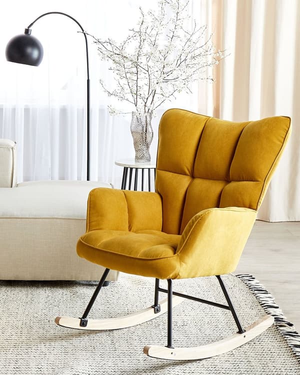 Gungstol Gul Polyester Tyg Klädsel Trämedar Modern Design Biscuit-Tufting Vardagsrum