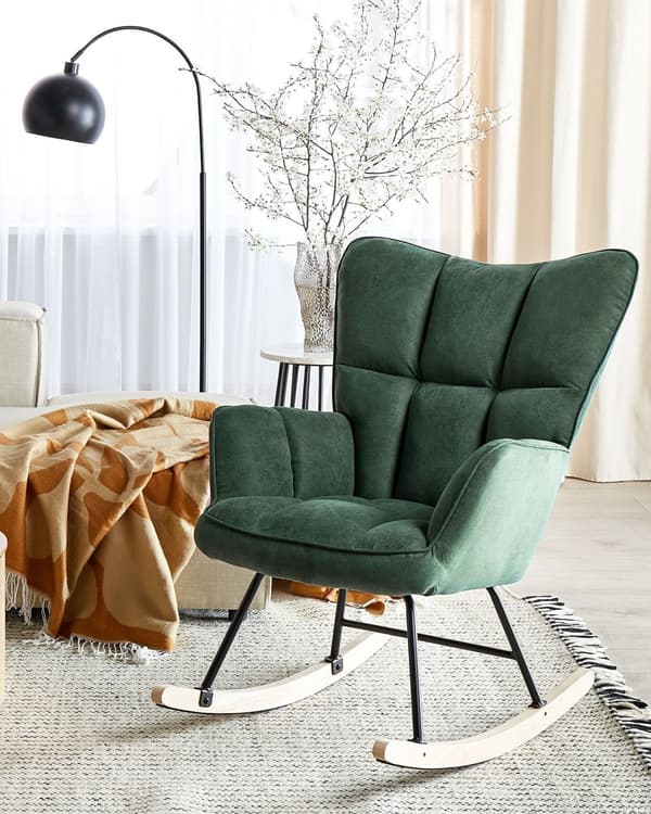 Gyngestol Mørkegrønn Polyester Stoff Tre Moderne design Soverom Stue Lenestol Innredning