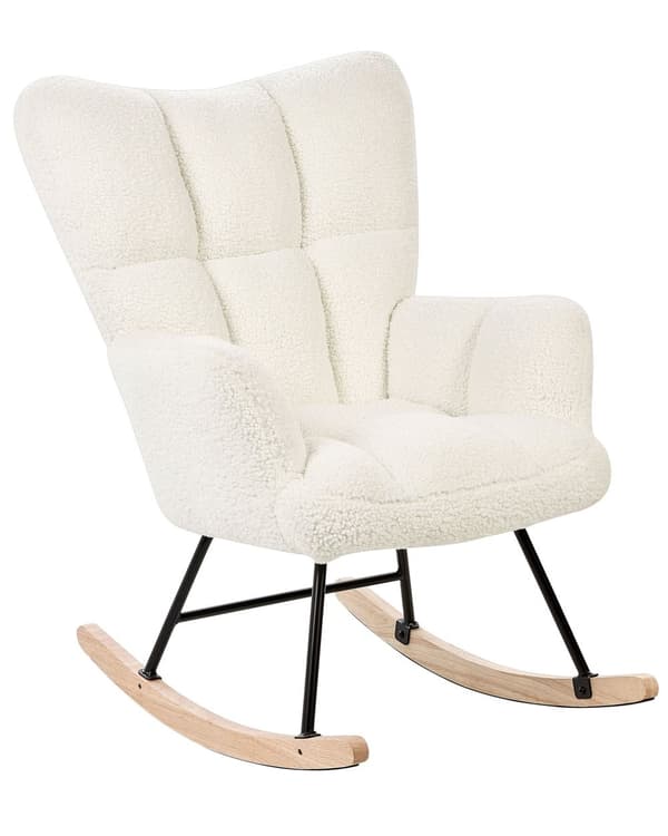 Gyngestol Hvit Bouclé Stoff Tre Moderne design Soverom Stue Lenestol Innredning