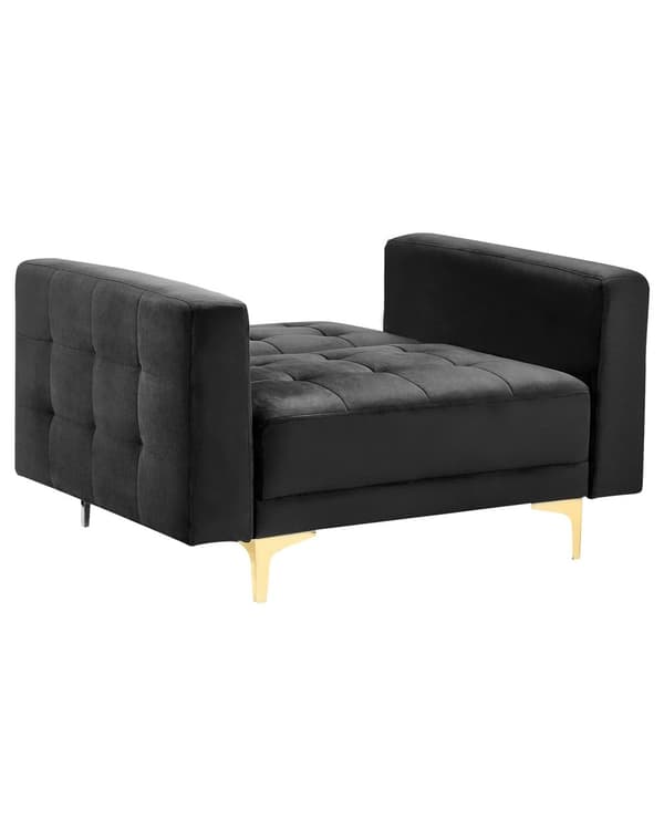 Lenestol Svart Fløyel Justerbar rygg Metallben Dekorative knapper Moderne design Hvilestol Stue