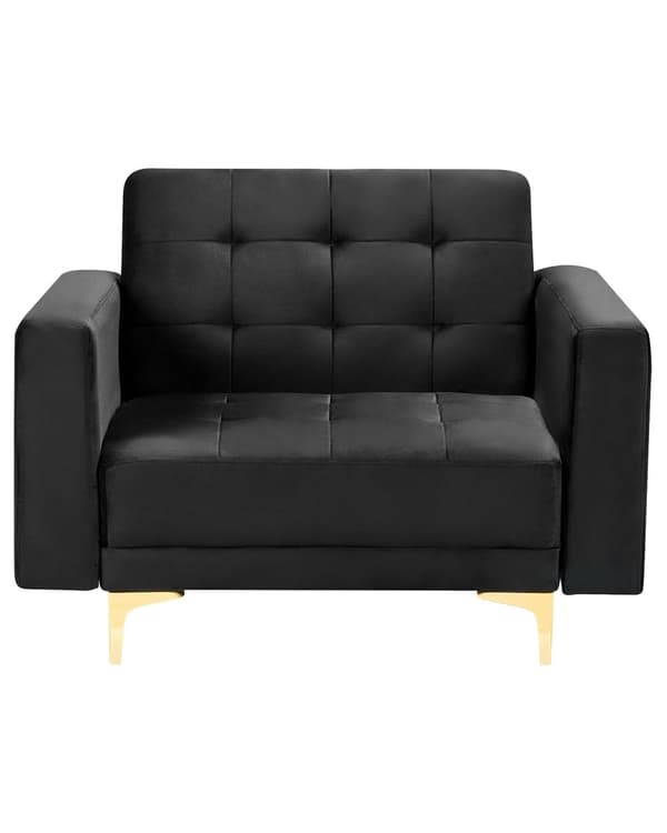 Lenestol Svart Fløyel Justerbar rygg Metallben Dekorative knapper Moderne design Hvilestol Stue