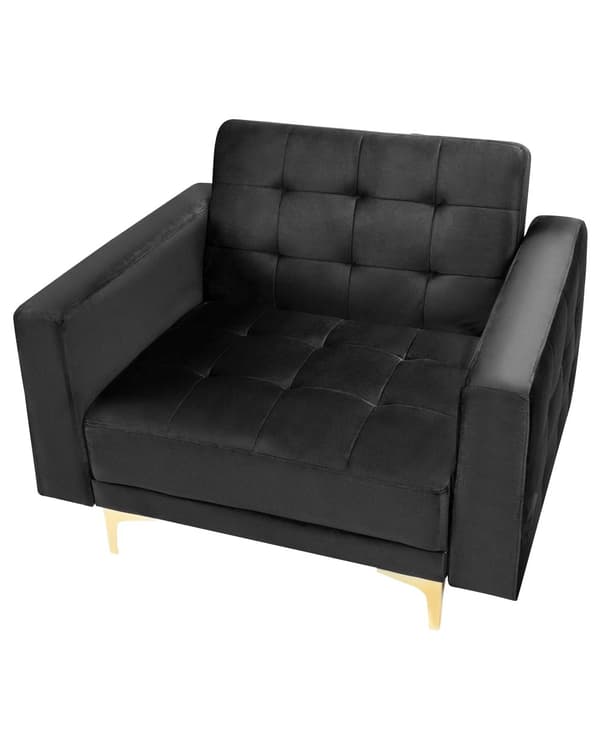Lenestol Svart Fløyel Justerbar rygg Metallben Dekorative knapper Moderne design Hvilestol Stue