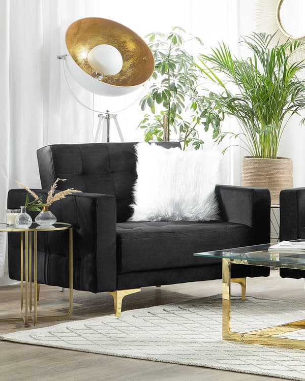 Lenestol Svart Fløyel Justerbar rygg Metallben Dekorative knapper Moderne design Hvilestol Stue