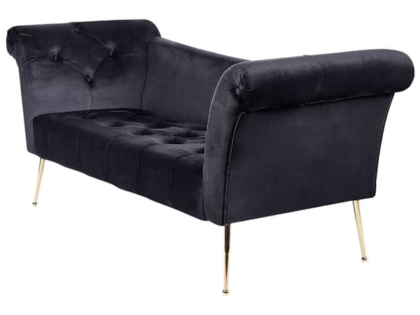 Sjeselong Svart Fløyel Stoff Gull metallben Glamorøs stil Innredning Stue