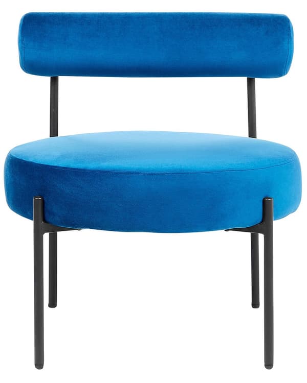 Stol utan Armstöd Marinblå Sammetsklädsel Rund Sits Roll Back Vintage Design Svart Metallram Vardagsrum