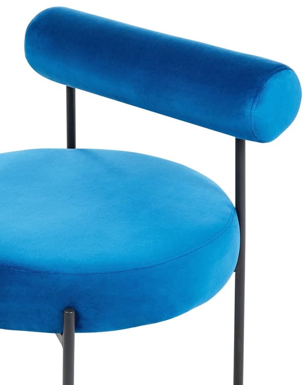 Stol utan Armstöd Marinblå Sammetsklädsel Rund Sits Roll Back Vintage Design Svart Metallram Vardagsrum