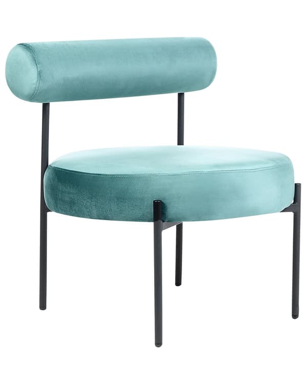 Stol utan Armstöd Grön Sammetsklädsel Rund Sits Roll Back Vintage Design Svart Metallram Vardagsrum