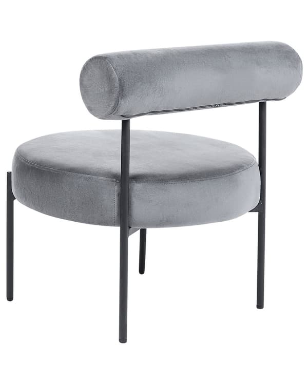 Stol utan Armstöd Grå Sammetsklädsel Rund Sits Roll Back Vintage Design Svart Metallram Vardagsrum